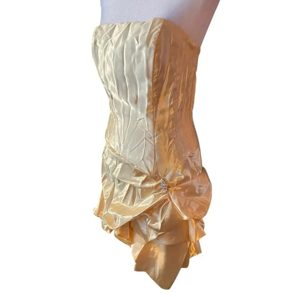Vtg Jessica McClintock Gunne Sax Yellow satin mini bubble dress 80s Women 7 6 - Picture 8 of 14